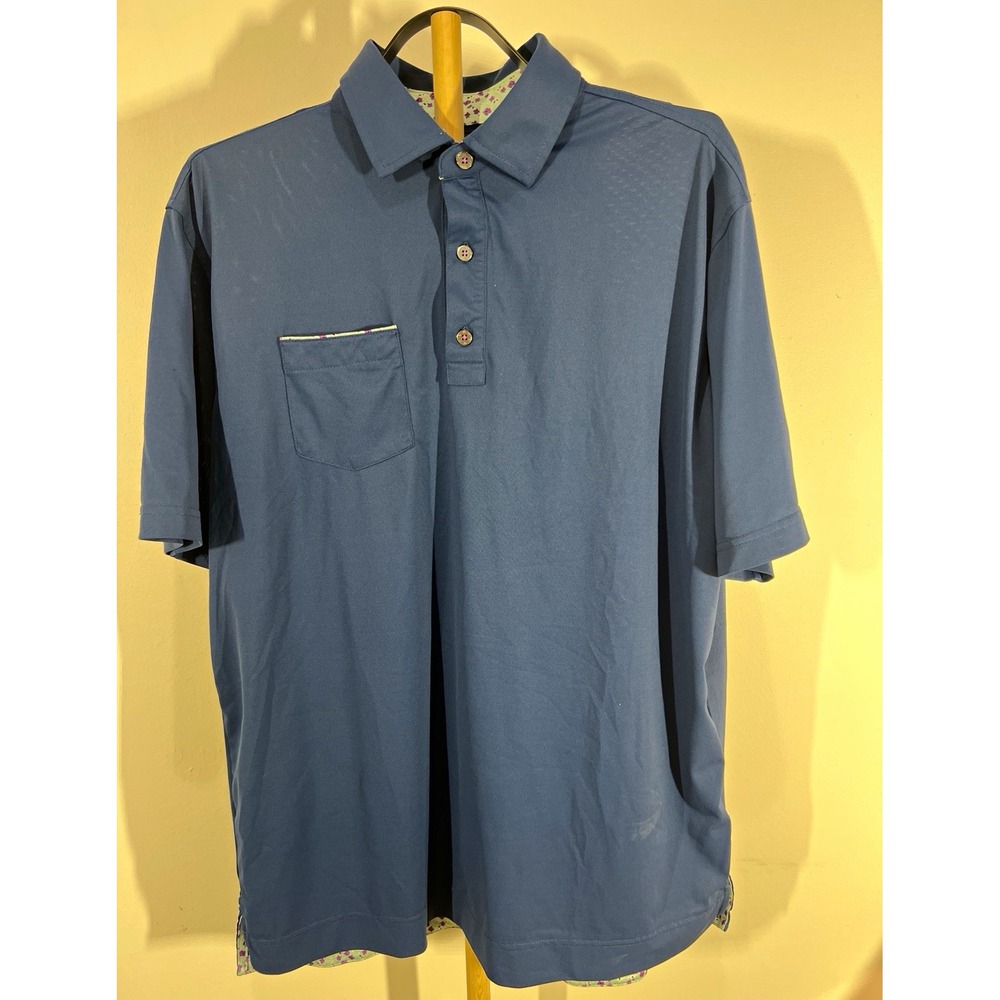 FootJoy Golf Polo Mens Large Blue Pocket Floral Trim Performance Shirt FJ